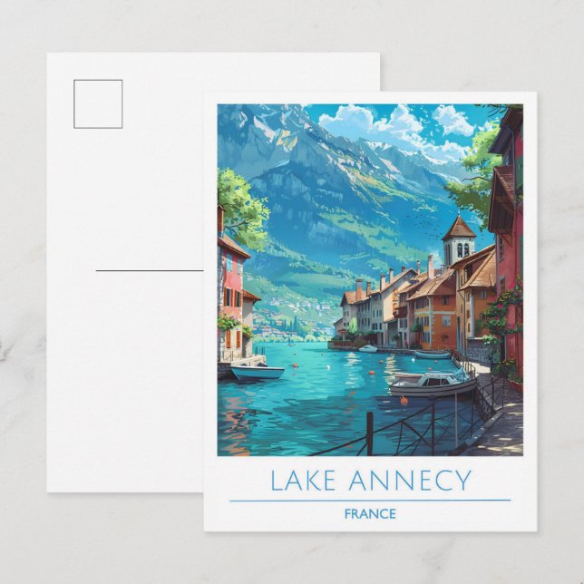 Cartão Postal Lago Annecy França Viagem Vintage  (Frente/Verso)