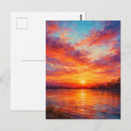 Cartão Postal Lago ao Pôr do Sol - Estilo de Pintura Pastel