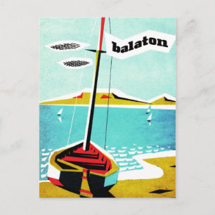 Cartão Postal Lago Balaton, barco de pesca na costa, Hungria