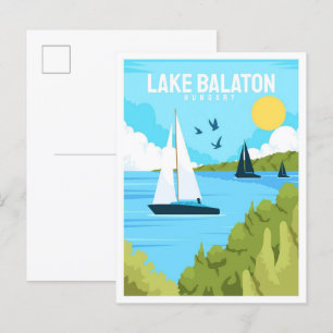 Cartão Postal Lago Balaton Hungria Ilustração de Viagem Antiga