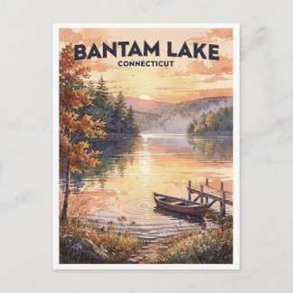 Cartão Postal Lago Bantam Connecticut Viagem Antiga