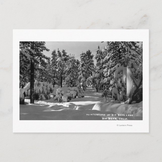 Cartão Postal Lago Big Bear, CA na Vista de Neve de inverno (Frente)