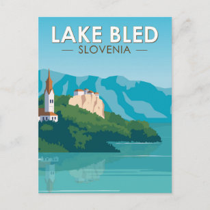 Cartão Postal Lago Bled Eslovênia Viagem Retro Viagem Art Vintag