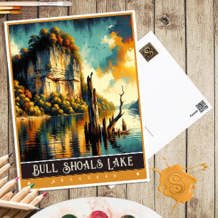 Cartão Postal Lago Bull Shoals, Arkansas   Pintura Vintage