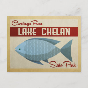 Cartão Postal Lago Chelan Postcard State Park Fish Vintage