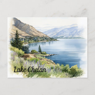 Cartão Postal Lago Chelan Washington Watercolor