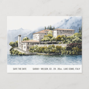 Cartão Postal Lago Como Norte Itália Watercolor Salvar Data