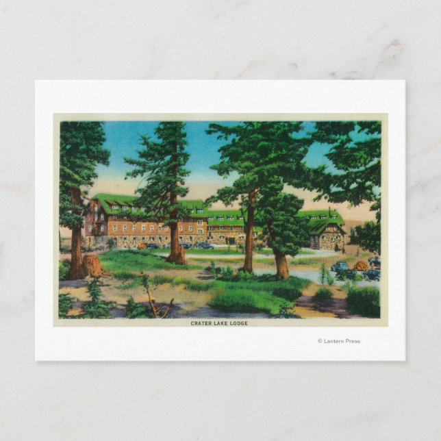 Cartão Postal Lago Crater Lodge e PinesCrater Antigo Lago OR (Frente)