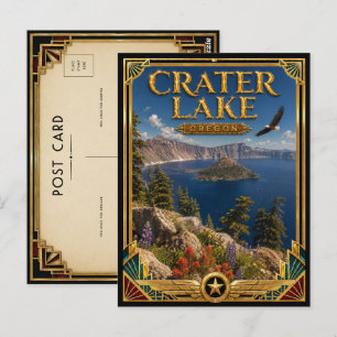 Cartão Postal Lago Crater Oregon Arte Deco Vintage Era Dourada