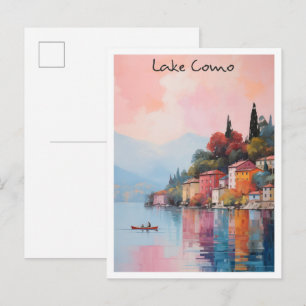 Cartão Postal Lago de Como Itália Arte de Viagem Vintage