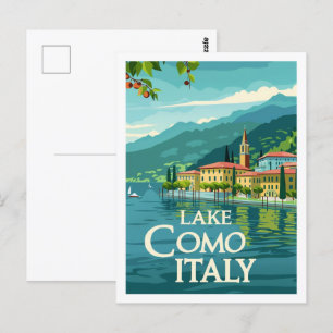 Cartão Postal Lago de Como Itália Lugar de Viagem Famoso Vintage