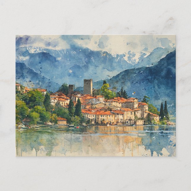 Cartão Postal Lago de Como Itália - Pintura com Efeito de Salpic (Frente)