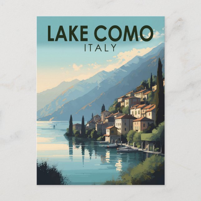 Cartão Postal Lago de Como Itália Viagem Arte Vintage (Frente)