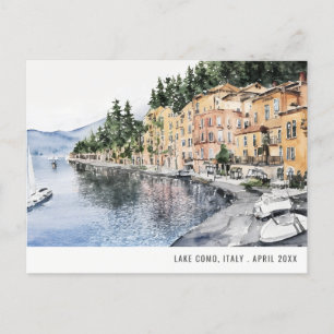 Cartão Postal Lago de Como Norte da Itália Aquarela Viagem Itali