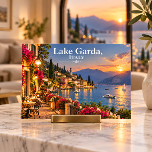 Cartão Postal Lago de Garda Itália Pôr do Sol Vila à Beira do La