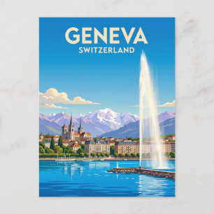 Cartão Postal Lago de Genebra e Jet d'Eau Suíça