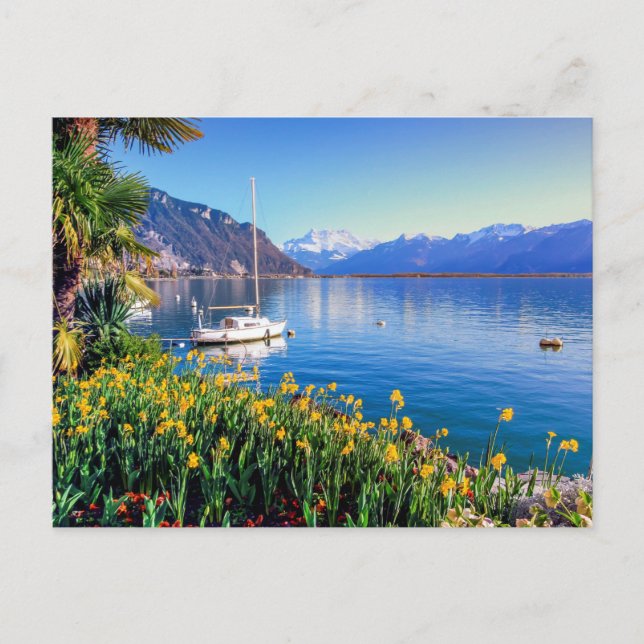 Cartão Postal Lago de Genebra em Montreux, Vaud, Suiça (Frente)