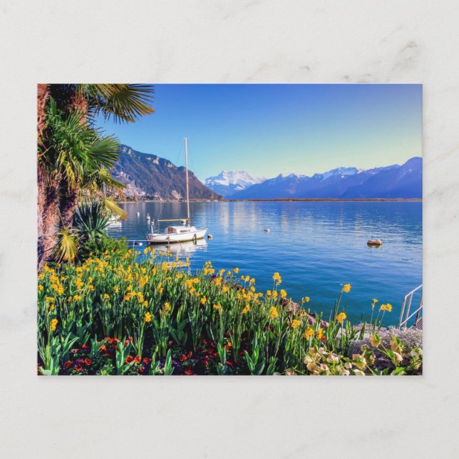 Cartão Postal Lago de Genebra em Montreux, Vaud, Suiça (Frente)