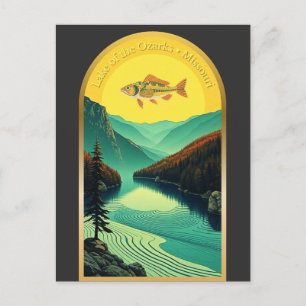 Cartão Postal Lago de Ozarks Missouri — retro de peixes paisagís