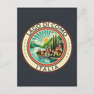 Cartão Postal Lago di Como Italia Illustração Viagem Crachá Art