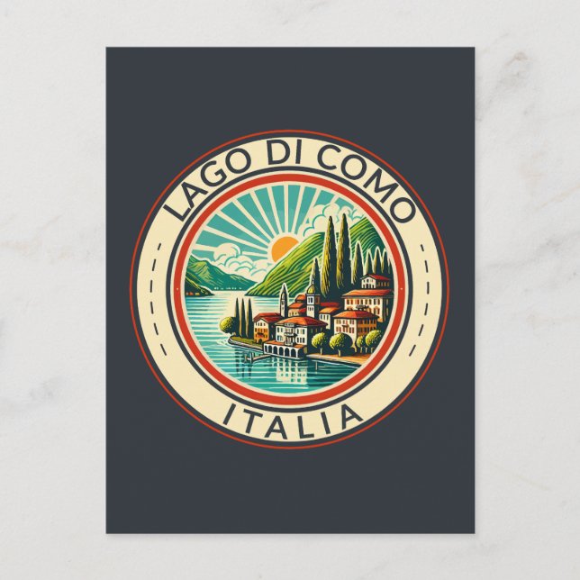 Cartão Postal Lago di Como Itália Ilustração Arte de Viagem Símb (Frente)