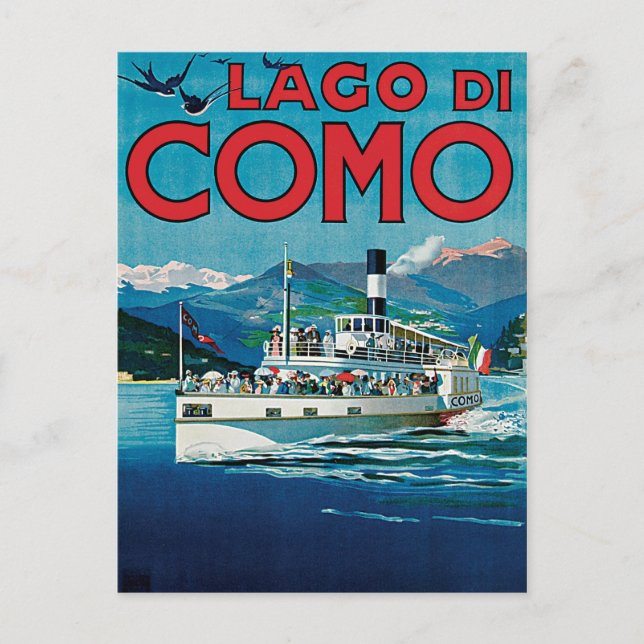 Cartão Postal Lago Di Como Viagens vintage Poster (Frente)