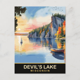 Cartão Postal Lago do Diabo, Wisconsin, Viagem de Watercolor