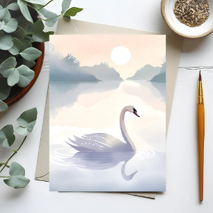 Cartão Postal Lago dos Cisnes Pintura à Aguarela com Luz Areja