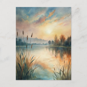 Cartão Postal Lago em Aquarela nascer do sol Pacífico