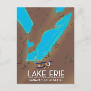 Cartão Postal Lago Erie, poster de viagens do mapa do lago dos E