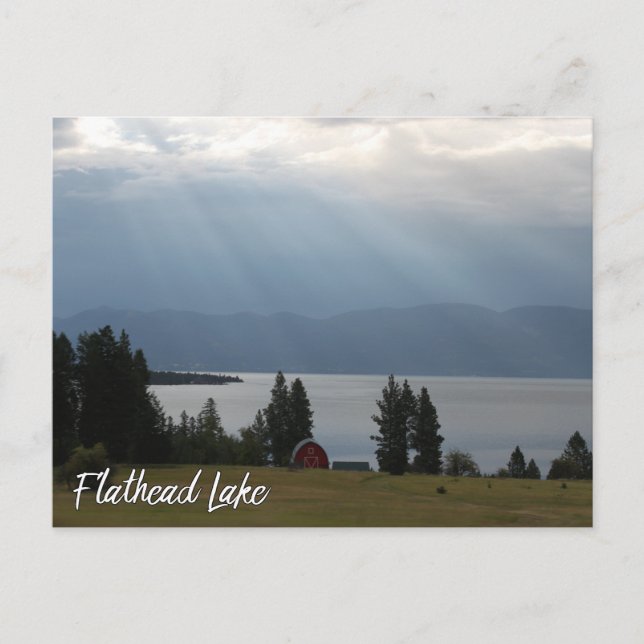 Cartão Postal Lago Flathead Montana com barragem de montanhas (Frente)