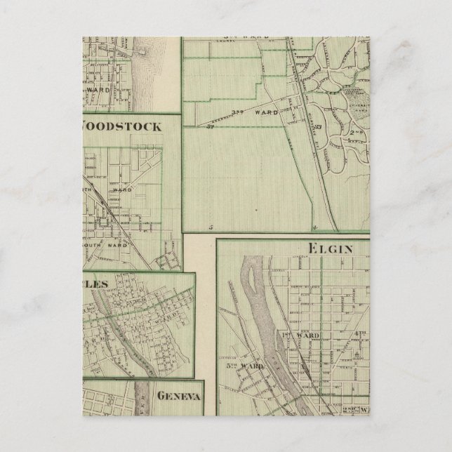 Cartão Postal Lago Forest, Elgin, Waukegan, Woodstock (Frente)