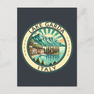 Cartão Postal Lago Garda Itália Ilustração Crachá de Arte Viagem