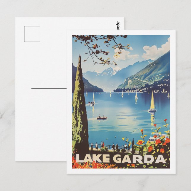 Cartão Postal Lago Garda Itália Vintage Familiar Viagem (Frente/Verso)