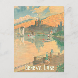 Cartão Postal Lago Genebra, Pessoas em um Rolo, Suiça