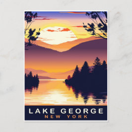 Cartão Postal Lago George, NY, Pôr do Sol Romântico, Viagem