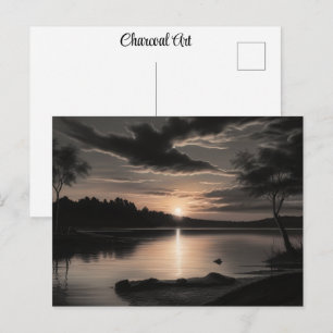 Cartão Postal Lago Glasoso do Pôr do Sol Charcoal Arte a Lápis 