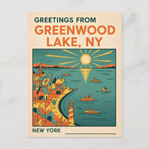 Cartão Postal Lago Greenwood NY Viagem Retro