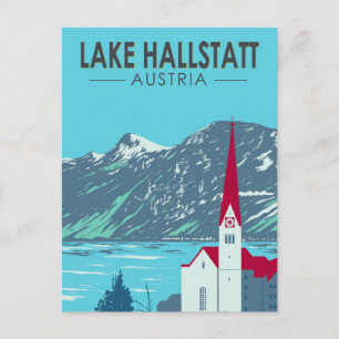 Cartão Postal Lago Hallstatt Austria Viagem Art Vintage