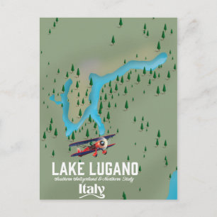 Cartão Postal Lago Lugano Itália - poster de viagens Suiça