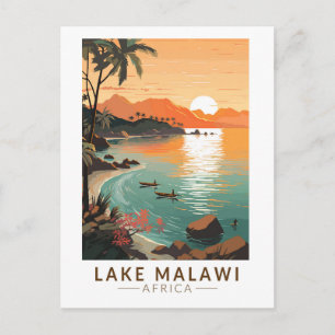 Cartão Postal Lago Malawi África Pôr do Sol Viagem Arte Vintage