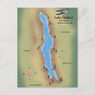Cartão Postal Lago Malawi, mapa de impressão de cartaz de viagem