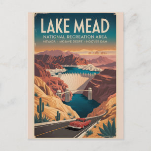 Cartão Postal Lago Mead Cartaz de Viagem Antigo do Deserto de