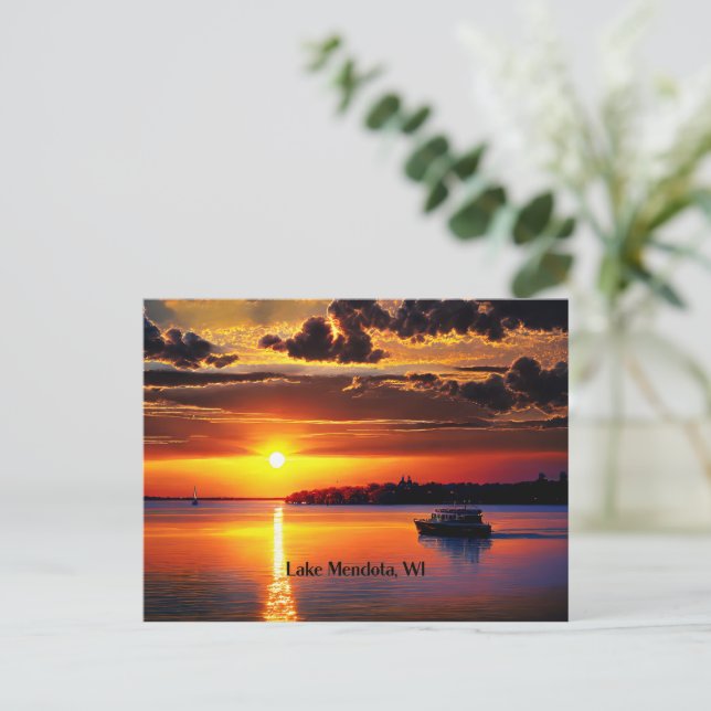 Cartão Postal Lago Mendota, WI, (Em pé/Frente)