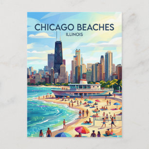 Cartão Postal Lago Michigan e a Praia North Avenue de Chicago EU