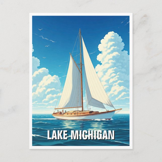 Cartão Postal Lago Michigan Sailboat (Frente)