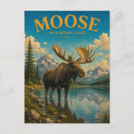 Cartão Postal Lago Moose Mountain Watercolor GeoSaga