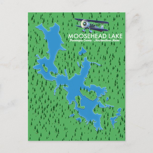 Cartão Postal Lago Moosehead, mapa do Condado de Piscataquis Pos (Frente)