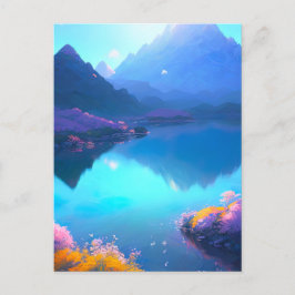Cartão Postal Lago Mountain com flores selvagens florescentes