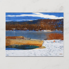 Cartão Postal Lago, neve e barco big Bear